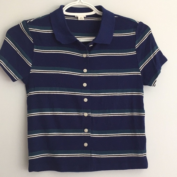 blue stripped button up shirt. - Picture 1 of 2